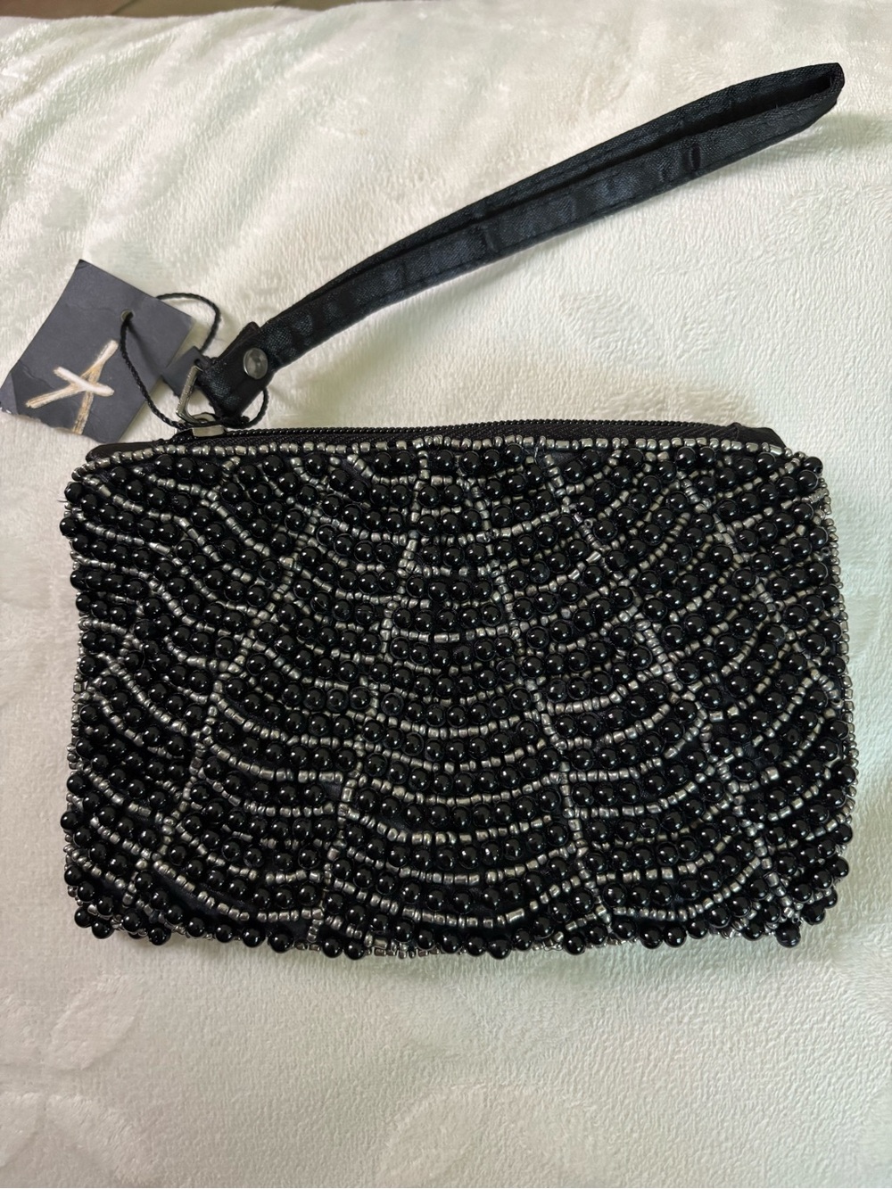 NWT Black & Silver Beaded Evening Wristlet Art Deco Primark Embellished Bag